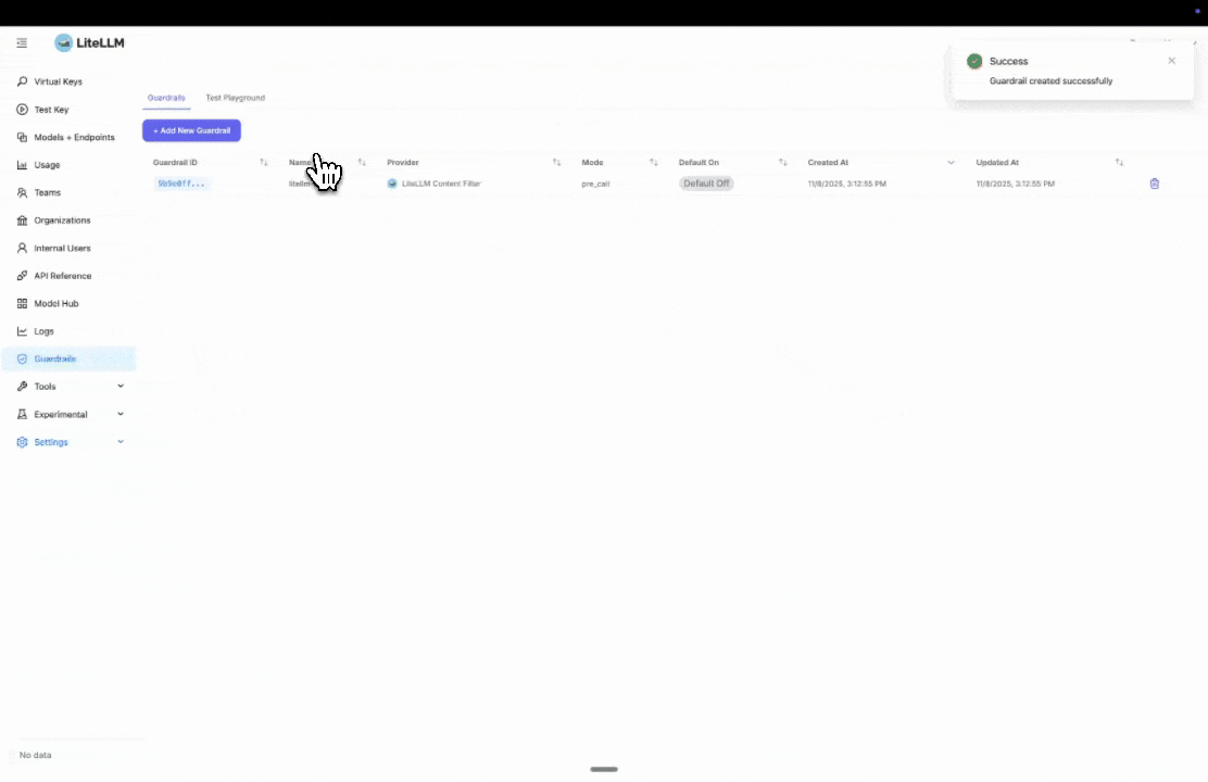 Test guardrail in playground